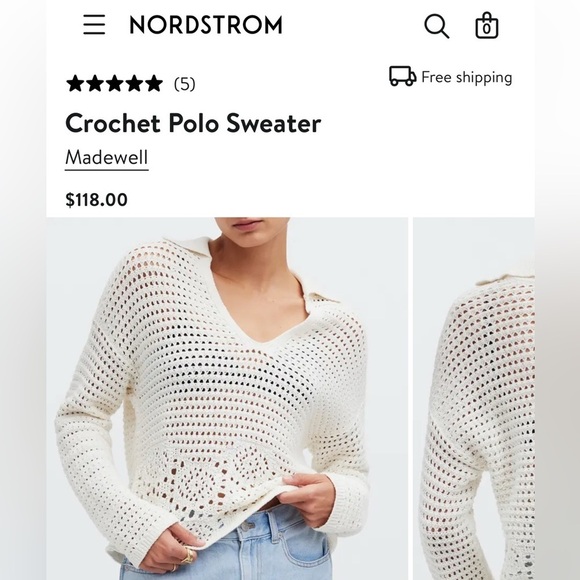 Madewell Crochet Polo Eyelet Long sleeve Open Knit LooseKnit Sweater euro summer - Picture 4 of 9